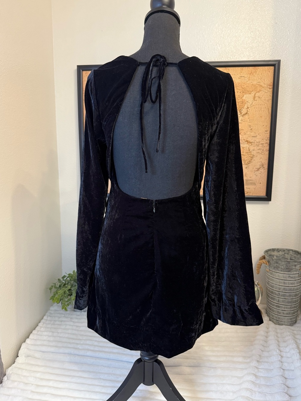 Free People black velvet mini open back dress size XS